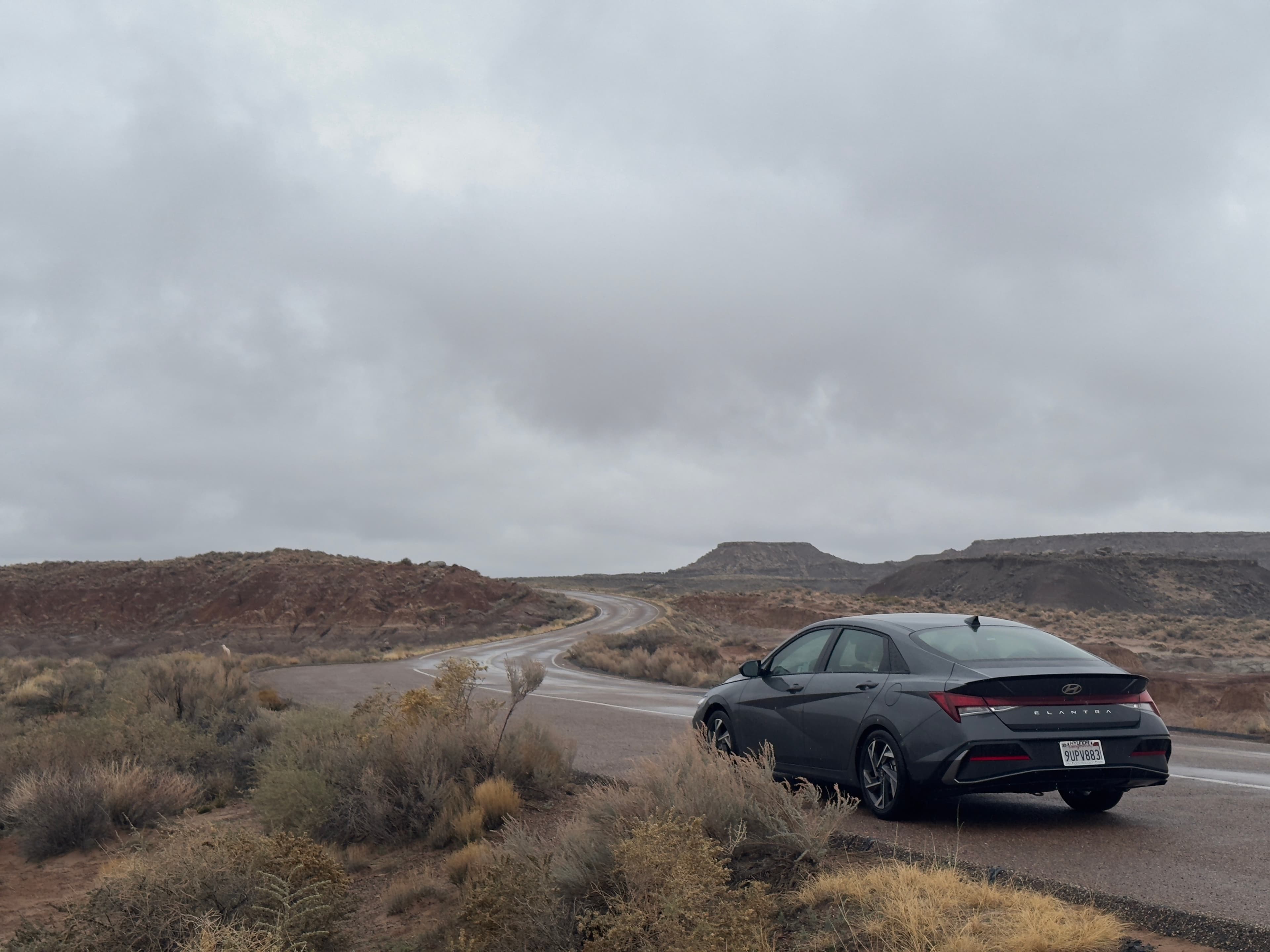 Desert highway pull-off after the rain.